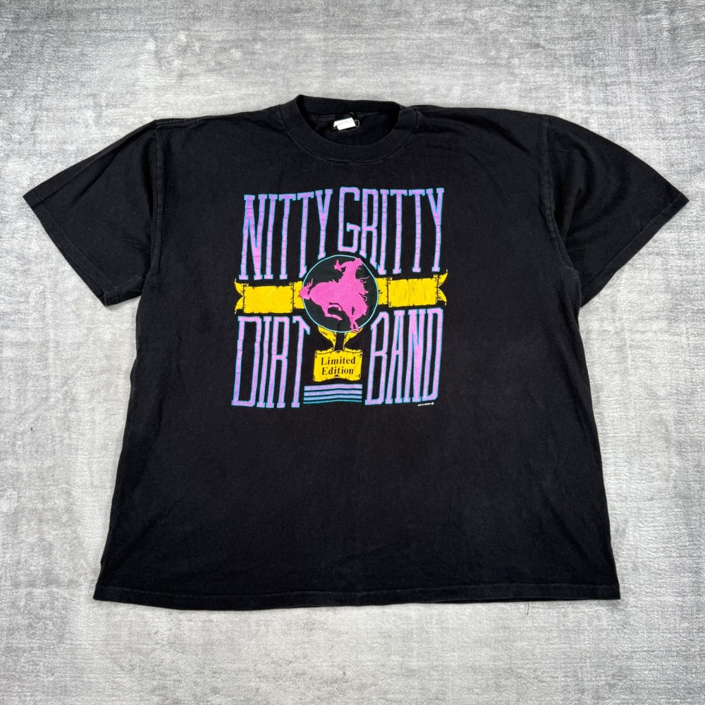 Nitty Gritty Dirt Band Shirt Mens XL Black Neon Vintage Country Single Stitch